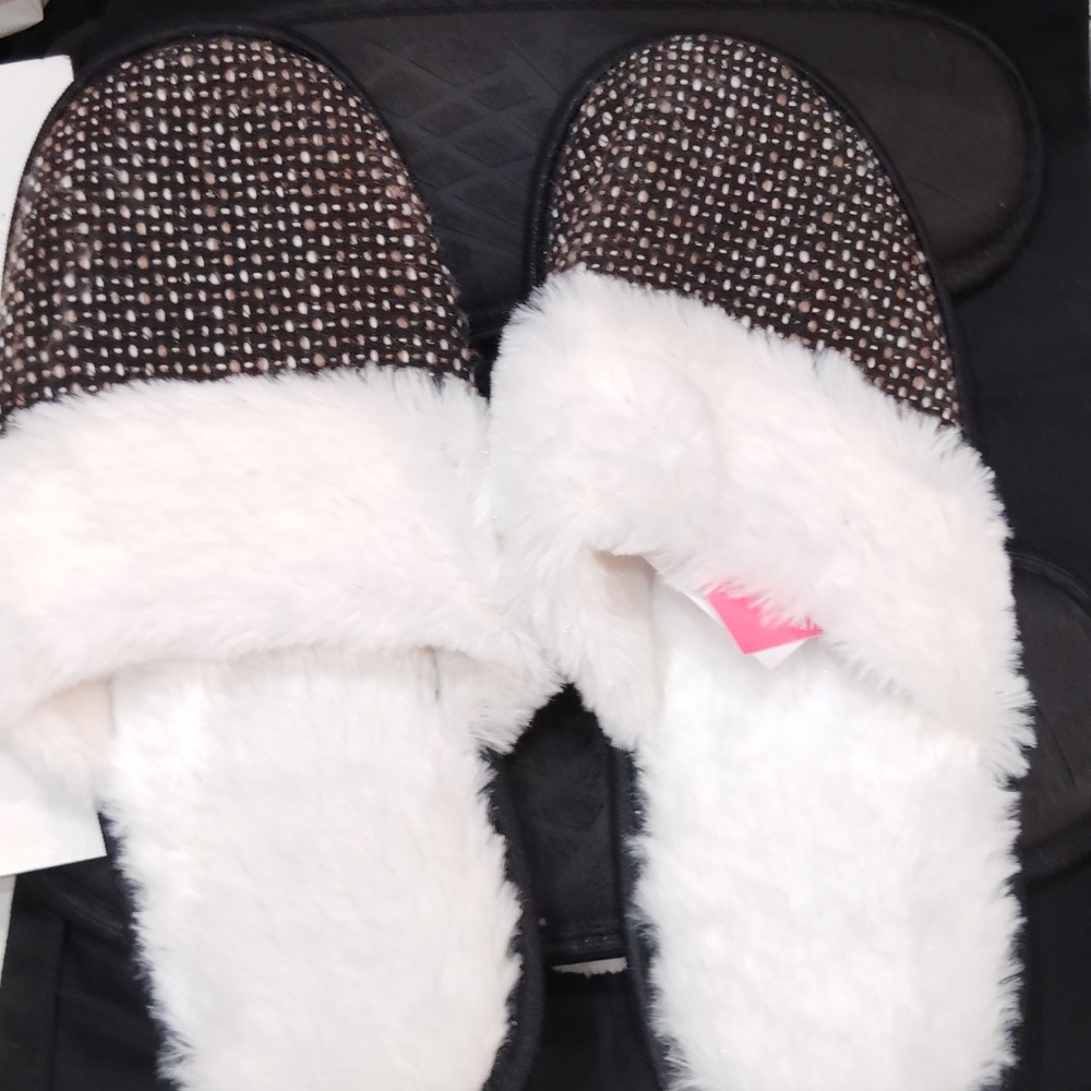 Tweed plush house slippers 8-9
